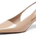 Coutgo Womens Kitten Low Heels Slingback Pumps Squared Point Toe Buckle Strap Wedding Party Dress Shoes, 8.5