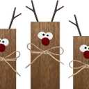 3Pcs Reindeer Table Signs Christmas Decorations Indoor Farmhouse Winter Decor Christmas Vintage Reindeer Blocks for Office Kitchen Home Decor