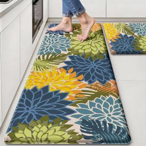 Arenarug Kitchen Mats for Floor 2PCS Cushioned Anti Fatigue Kitchen Mats Waterproof Non Slip Kitchen Mat Rug Set Comfort Foam Standing Mat for Sink, Laundry, Office, 24"x39"+24"x59", Yellow Green, 24"x39"+24"x59"-0.4 Inch