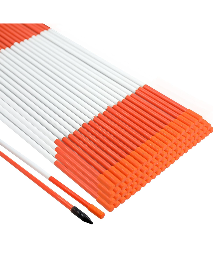 Growsun Driveway Marker 48 inch Orange Fiberglass 5/16 inch Dia Snow Fence Reflective Plow Stakes for Yard Walkways Parking Lots Safety Rods Edge, 100 Pack
