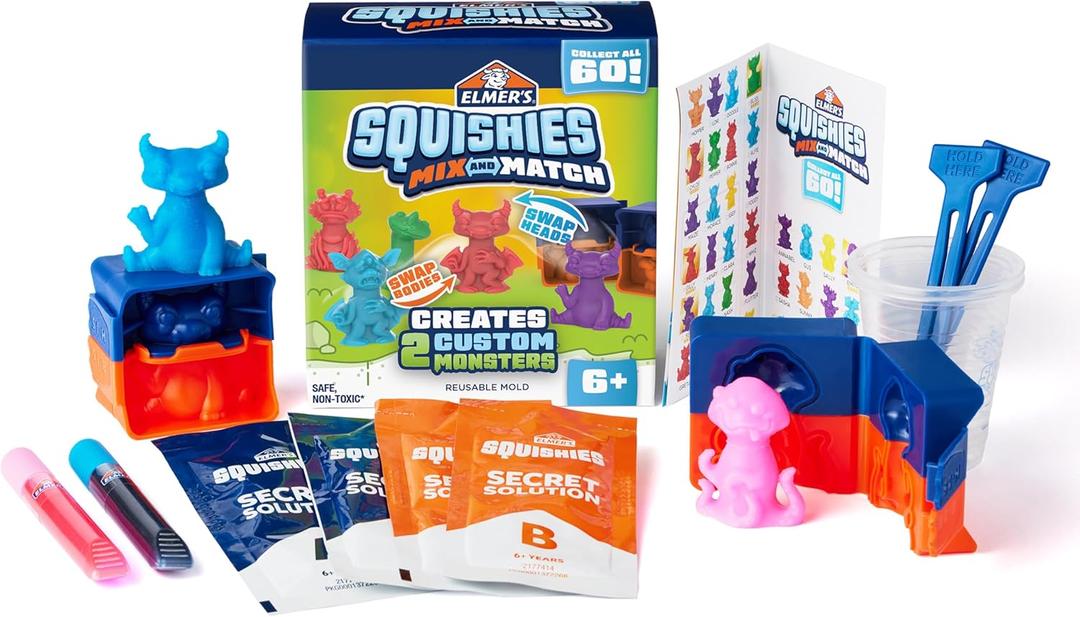 Elmer's Squishies Mix and Match DIY Squishy Toys Kids Crafts Creates 2 Mix and Match Characters 12 Piece Kit