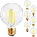 QiMH G25 Globe LED Light Bulb, 8W Vintage Edison Bulbs for Bathroom Makeup Mirror Decorative, Clear Glass 5000K Warm Light Bulbs, 80W Equivalent, 1000LM, Medium E26 Base, Non-dimmable, 6 Pack