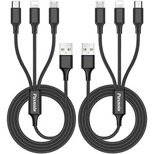 Puxnoin Multi Charging Cable, 6FT 2Pack Multi Charger Cable Universal 3 in 1 Multiple USB Cable Fast Charging Cord with Type C, Micro USB Port Connectors Compatible with Most Cell Phones Tablets