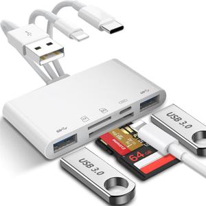 [MFi Certified] Card Reader for iPhone, 5 in 1 Universal Memory Card Reader for iPhone iPad Android Computer Laptop, Digital Camera SD/Micro SD Viewer USB OTG Adapter (Plug & Play)
