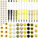 12Pcs Beadable Pen Set, Assorted Plastic Bead Pens with Wood Beads and Spacer Beads DIY Black Ink Ballpoint Pen Sun Flower Bead Pens for Kids Office School Craft 14cm