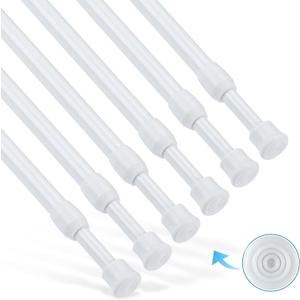 6Pcs Tension Rod, Goowin Tension Curtain Rod, No Drilling Rustproof Spring Small Tension Rod, Adjustable Tension Rods for Closet, Kitchen, Cupboard, Wardrobe, Bookshelf (White, 22-35 inch)