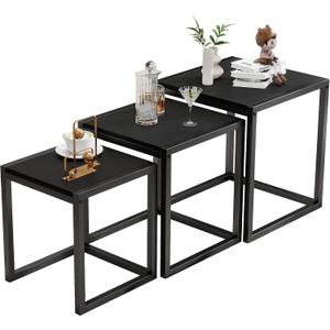Nesting Table Set of 3 Side Tables, Modern Coffee Table Stacking End Table with Metal FrameBlack, 17.72 Inches X 17.72 Inches X 19.69 Inches