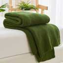 Aganear Knit Throw Blanket for Couch, Cable Knitted Throw Blanket for All Seasons, Soft Cozy Lightweight Knit Blanket for Living Room Bed Office Travel Boho Decor (50"x60", Olive Green)