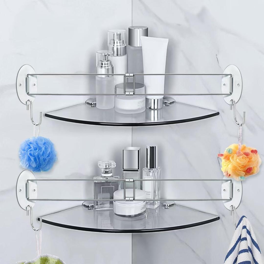 2025 NewAdjustable 7.8-13.5 inch Rv Shower Corner Storage Bar, Stainless Steel Rv Shower Caddy for Corner Shelves in Camper, RV Bathroom Organization Must Have Accessories (2 Pack)