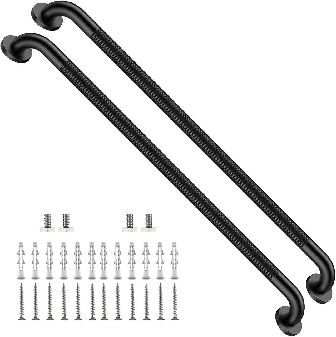 ZUEXT 2 Pack 36 Inch Extra Long Black Anti Slip Knurled Shower Grab Bar