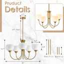 Modern Globe Chandelier 5 Light Mid Century White Milk Glass Vintage Sputnik Hanging Chandeliers Gold Pendant Light Fixtures for Dining Room Kitchen Living Room Bedroom, Rod