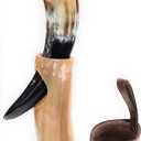 Viking Drinking Horn Mugs 10oz | Handmade Real Horn 9"-12" Cups for Ale Beer Chalice Norse Tankard THOR LOTR Vikings Style Gift for Men - Birthday Christmas Anniversary (Drinking Horn)