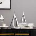 Modern Sculptures Home Decor, Silver Sailboat Decor Ornament, Boat Decorations Statue Decor, Art Sculptures and Statues, Sailboat Gifts Home Office Bathroom Shelf Decor Nautical Decor (2 Pack)