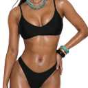 SHENHE Women's Floral Bikini Set 2 Piece Criss Cross Tie Back Low Rise Boho Swimsuits (Black, M)