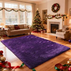 Shag Area Rugs for Bedroom Living Room,6X9 Ultra Soft Purple Fluffy Area Rugs for Dorm, Indoor Carpet Nursery Rugs for Kids Girl Room Home Decor, Purple