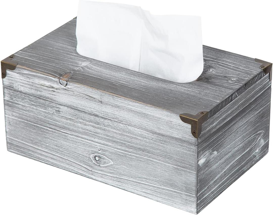 Distressed Wooden Rustic Tissue Box Holder Tissue Box Cover Napkin Dispenser for Bathroom Living Room Dining Room Bedroom Toilet (Grey White)