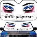 Sun Shade for Car Windshield, American Flag Fun Eyes Car Window Sunshade for Truck Patriotic UV Rays Protect Sun Visor Cover Foldable Heat Block Sun Shield Keeps Vehicle Cool (55x30 inches, USA American Flag Gorgeous White)