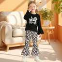 Toddler Girl Clothes Long Flare Sleeve Tops Bell Bottom Pants Baby Girls Clothing Sets Cartoon Graphic Outfit (Black)