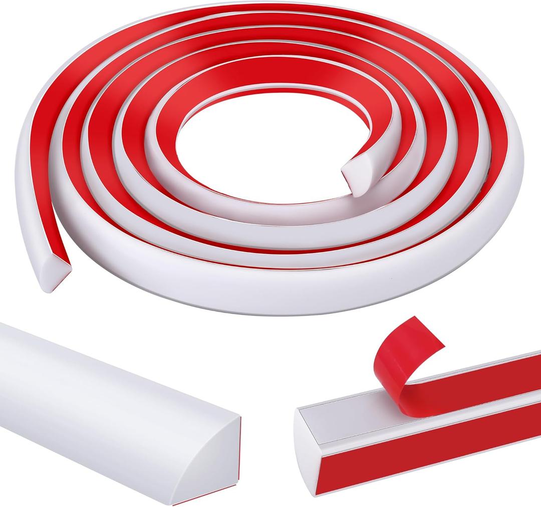 moonoom 118 inch Flexible Quarter Round Molding, 3/4" Self-Adhesive Trim Molding, Waterproof Wall Quarter Round Trim for Wall Edge Corner Base of Staircase Cabinet Edge Countertops (White)
