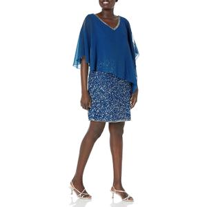 J Kara Women's Caplet Short Cocktail Beaded Dress (18, Cobalt Multi)