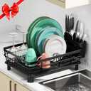 MOUKABAL Dish Drying Rack, Dish Rack, Stainless Steel Dish Racks for Kitchen Counter, Dish Drainer with Removable Utensil Holder, Drainboard (Black,13''W x 17''L)