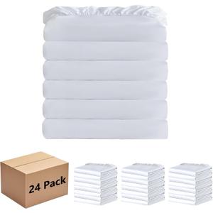 White Bulk Twin Fitted Sheet Only Deep Pocket 24 Pack, Quick Sort Bottom Bed Sheets Color-Coded Label Threads, Soft Brushed Microfiber Hotel Motel Airb&bs Essentials for Hosts, 39"x75"