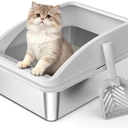 AIPERRO Small Stainless Steel Litter Box | Metal Cat Litter Boxes with Lid
High Sided Enclosed Litter Box for Big Cats | Anti-Urine Leakage, Easy to Clean, Non-Stick Boxes with Litter Scoop(Dark Grey)