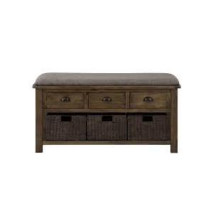 Wood Storage Bench with 2 Cabinets and 1 Basket,Rustic Shoe Bench with Removable Cushion,Entryway Storage Bench for Living Room,Entryway,Hallway (Gray)