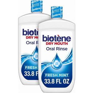 biotène Oral Rinse Mouthwash for Dry Mouth, Breath Freshener and Dry Mouth Treatment, Fresh Mint - 33.8 fl oz (Pack of 2)