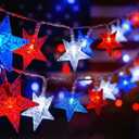 ITICdecor 4th of July Decor Red White Blue Stars String Lights, 15 FT 30 LED Fairy Lights Battery Operated Indoor&Outdoor Star Lights for Independence Day President Day Memorial Day