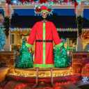 Mumucove 2 Pcs 12 ft Skeleton Clothes Accessories Set Giant Santa Claus Suit Outfit Extra Large Green Furry Hat Santa Coat and Shorts for 12 ft Skeleton Christmas Decorations Outdoor Garden Lawn