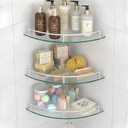Glass Corner Shelf for Bathroom Corner Shelf, 3 Pack Tempered Glass Shelf with Electroplating Silver Metal RailsSuitable for Bathroom