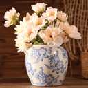 Blue and White Ceramic Vase, Vintage Porcelain Vase with Crackle Glaze, Farmhouse Rustic Oriental Decorative Centerpiece for Living Room, Dining Table, Entryway, and Bookshelf (Classic Belly)