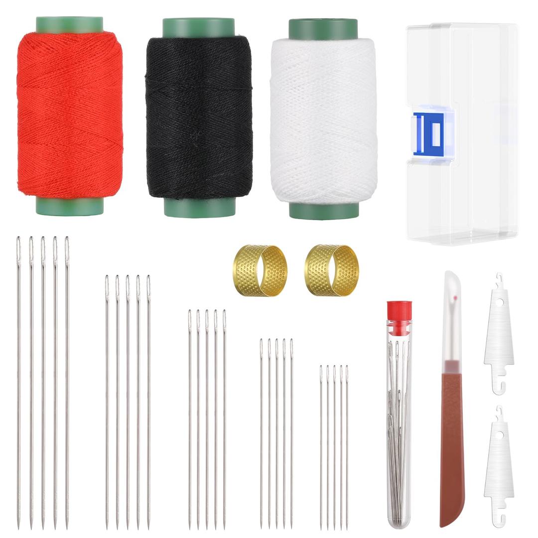 34PCS Steel Needles for Hand Sewing,Large-Eye Sewing Tool Kit - 25 Needles (5 Sizes) with Threaders,Thimble,Seam Ripper for Beginners,Seniors,Clothing Mending & Fabric DIY (34PC)