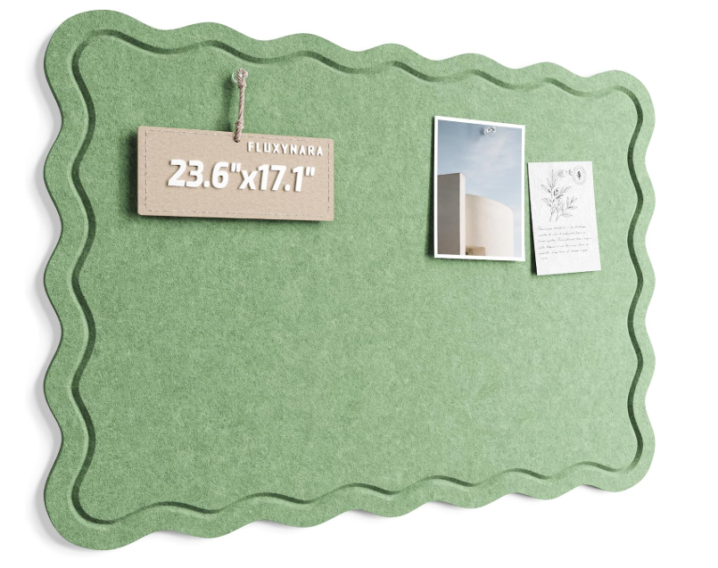 Scalloped Felt Bulletin Board, 23.6"x17.1", Christmas Tree Green
Cork Board Alternative with Removable Adhesive Tabs, Foldable Felt Pin Board, Scalloped Wall Decor for Home, Office & Dorm