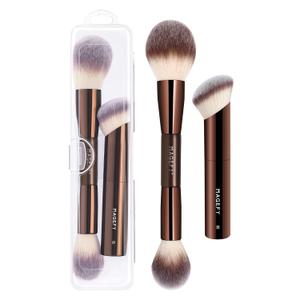 Foundation Makeup Brushes, MAGEFY 2Pcs Double Ended Makeup Brush Foundation Brush for Liquid Makeup Blending Powder Concealer Cream Blush Buffe (Coffee Brown 01)