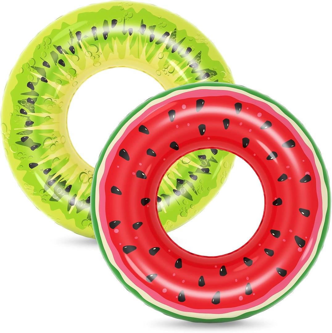 Jasonwell Inflatable Pool Floats Kids - 2 Pack Floaties Pool Tubes Swim Rings Fruit Water Floaty Watermelon Kiwi Inflatable Pool Toys Float for Swimming Pool Party Lake Beach Adults, Large
