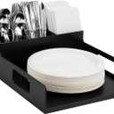 Mind Reader Utensil Napkin & Plate Holder, Silverware Organizer, Serving Tray, Plastic, 11.25" L x 15.25" W x 4.5" H, Black