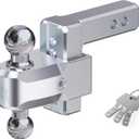 RENO Adjustable Trailer Hitch, Fits 2 inch Receiver Hitch 4" Rise/Drop Tow Hitch, Heavy Duty 2" & 2-5/16" Ball Hitches with 12,500 LBS GTW (1 Pack, Aluminum)
