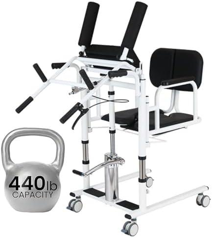Hydraulic Patient Lift Chair for Home – 440 lb Capacity, 180° Split Seat & Adjustable Height, Portable Transfer Wheelchair for Elderly & Disabled, Includes Potty, Shower & Bedside Use