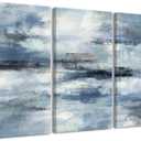 Blue Abstract Wall Art-Grey Abstract Picture 3 Piece Living Room Office Canvas Wall Art Print Wall Painting Modern Artwork for Home Bedroom Wall Decor