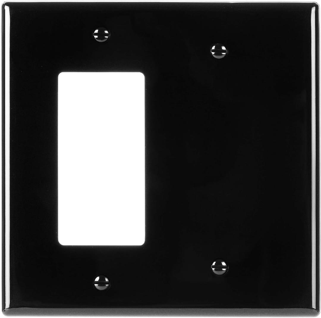 Bates- Combination Wall Plate, 4.8"x4.9", Decorator/Blank, Black, Unbreakable Polycarbonate Thermoplastic, 2 Gang Wall Plate for Electrical Outlets (1 Pack)