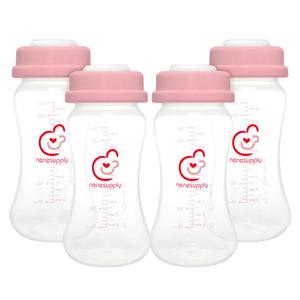 NENESUPPLY Breastmilk Storage Bottles Collection for Spectra S1 S2 Motif Luna Breast Pumps 4 pc 9oz 280ml with Collar and Sealing Disc. Replace Spectra Bottles for Pumping Wide-Mouth (Pink1)
