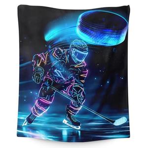 Kids Blanket, Ice Hockey Blankets for Boys 8-12, 50 x 40 Inches Soft Lightweight Throw for Hockey Lovers, Cool Cozy Warm Flannel Throws for Bed Sofa Room Decor, Camping, Travel