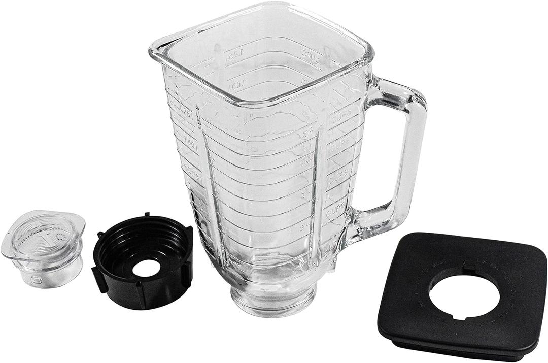 HQRP Glass Jar Set Replacement Compatible with Oster Osterizer Blender, 004954-011-090 014709-156-000 004902-003-NP0 084036000000, 1.25L Pitcher, 0.33 Gallon Capacity