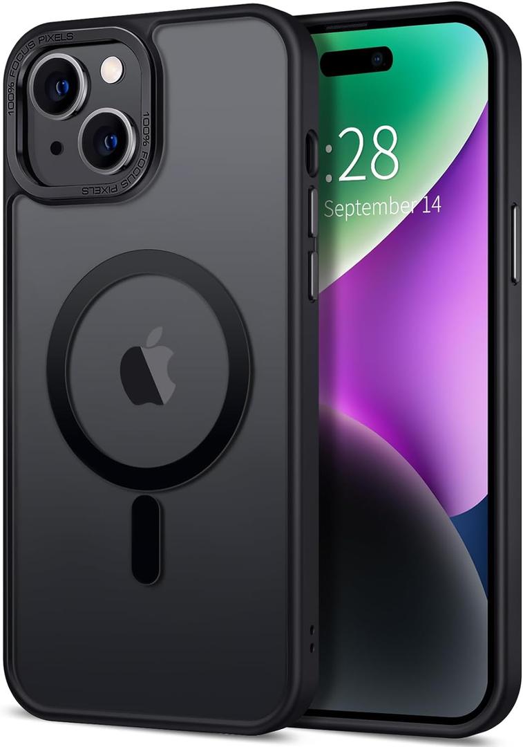 Hython Case for iPhone 14 Case Magnetic Translucent Matte Phone Cases 6.1" [Compatible with MagSafe] Thin Slim Fit Shockproof Bumper Hard Protective Cover for Women Men Girls, Frosted Black