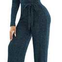 LightlyKiss Women's casual sexy V-neck sparkling jumpsuit long sleeve loose jumpsuits Fashion Club party Rompers with belt (Large)