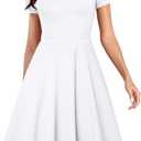 XXTAXN Womens Sexy Short Sleeve V Neck High Waist Cocktail A Line Midi Swing Dress (White) S