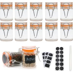 1.7 oz Mini Glass Spice Jars with Labels, Small Stash Jars with Airtight Hinged Lid, 12 Pack Empty Spice Bottles with Rubber Gasket for Herb Tea Seasoning Storage