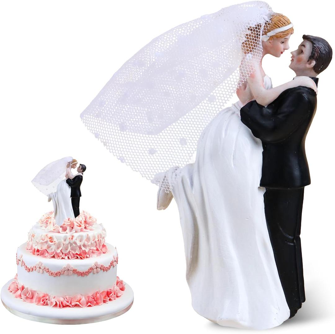 Modern Wedding Cake Toppers Bride and Groom Figurines Cake Topper for Decoration, Romantic Party Decoration, Funny Engagement Party Couple Statue Desk Decoration (Flying Hug)